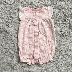 Carter's Pink with White Hearts Short Sleeve Romper